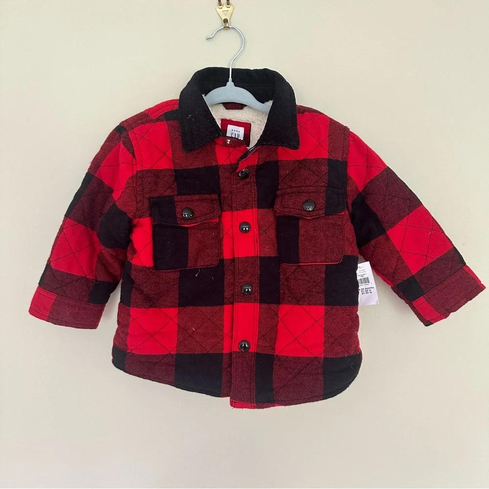 Baby Gap NWT Buffalo Plaid Sherpa Lined Flannel Shacket Jacket 18-24M